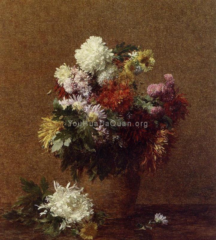 Large Bouquet of Chrysanthemums - 亨利·方丹·拉图尔